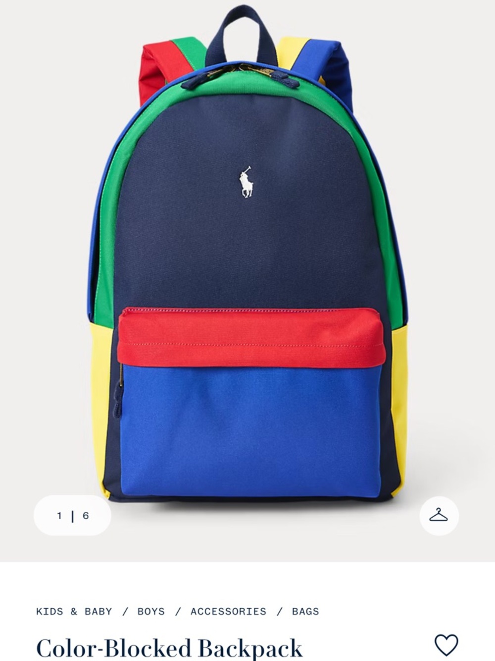 Polo by Ralph Lauren Navy, Blue, Red, Green & Yellow Colorblock Backpack